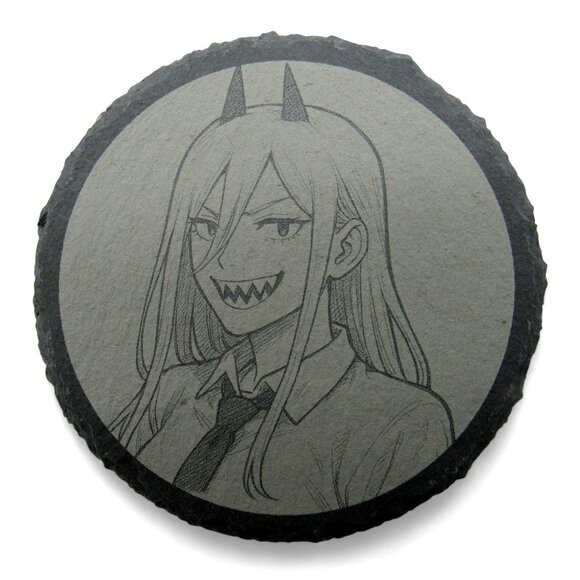 ANIME COASTER Set Of 4 Animations on Round Gray Slate 4x4" - Picture 3 of 6